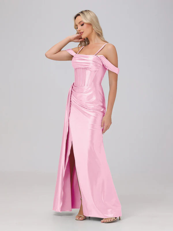 Off the Shoulder Straps Bodice Zip Back Prom Dresses Party Dresses